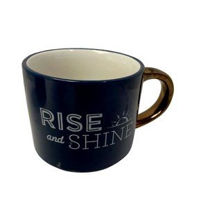 Threshold Stoneware Mug Coffee Rise And Shine Metallic Handle Blue White 14 Oz‎